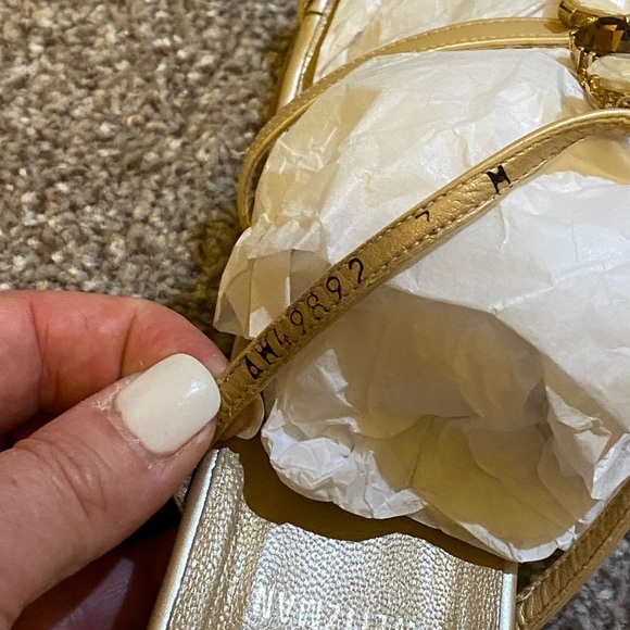Stuart Weitzman Jeweled Metalic Gold Sandals - Picture 6 of 10